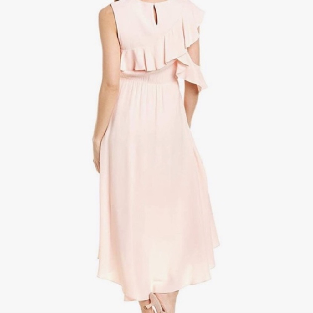 Maje Riveli Cold Shoulder Crepe Midi Elegant Pink Ruffle Dress‎ - Picture 2 of 12